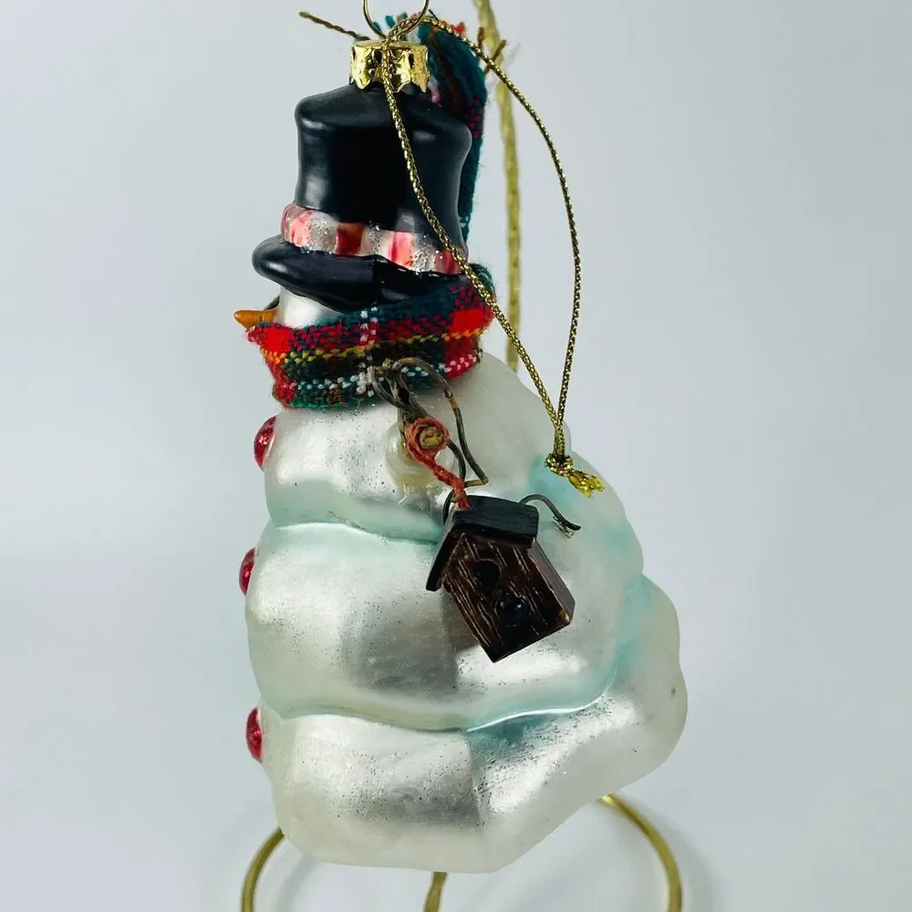 Glass Snowman Christmas Ornament Hand-Painted Winter Holiday Decor Cloth Scarf